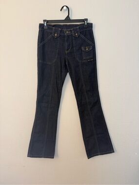 DKNY Jeans Dark Wash Pocketless Back Split Hem Slit Leg Flare size 5 y2k